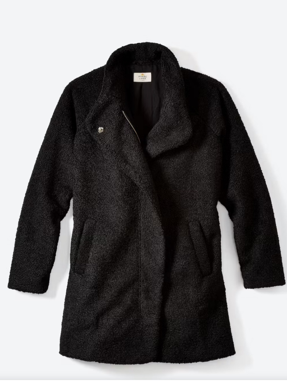 Marine Layer Black Stephanie Cocoon Coat Women’s M  Zip Teddy Sherpa Pile Cozy